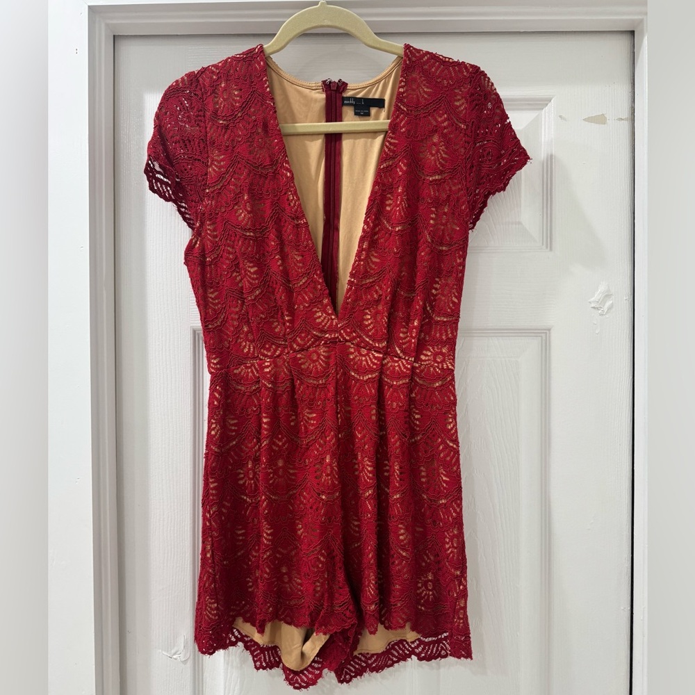 Red Lace Lined V-Neck Romper